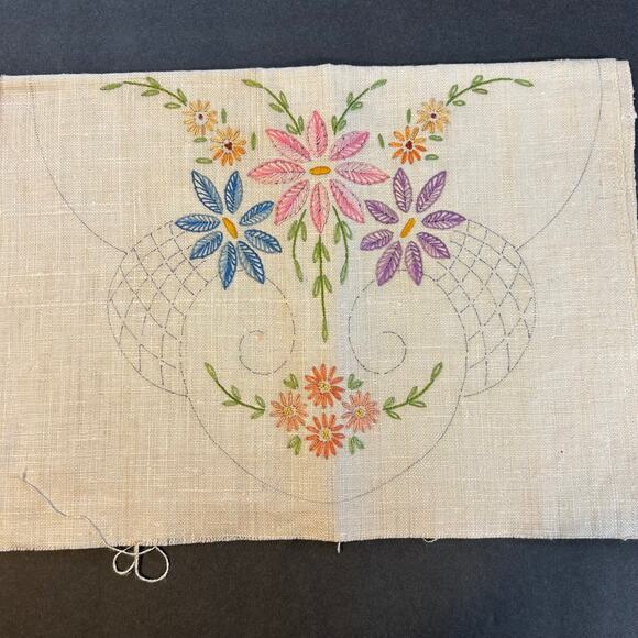 Vintage Prime Needleart Co #1085 Stamped Linen Floral Runner Unfinished Project - Picture 6 of 9